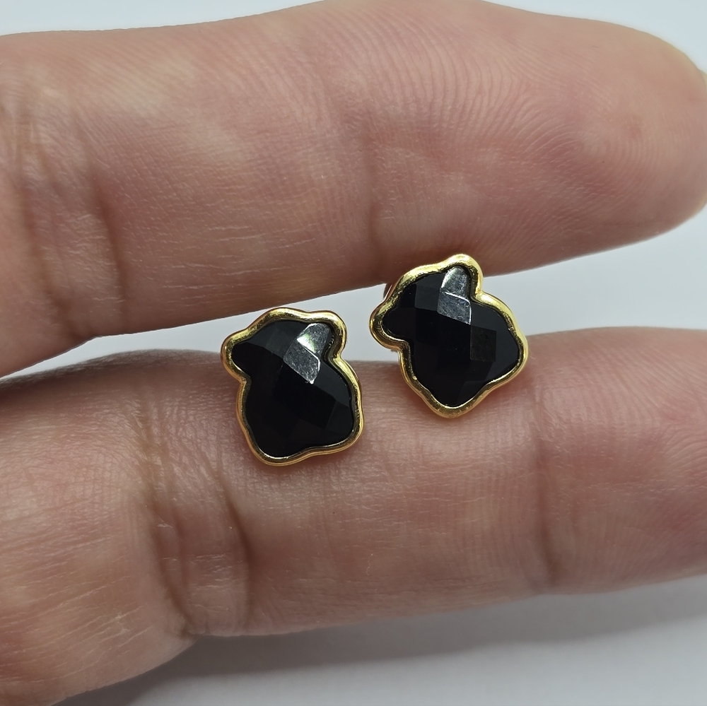 Tous Vermeil over Silver Color Earrings with faceted onyx 9mm - Picture 9 of 9